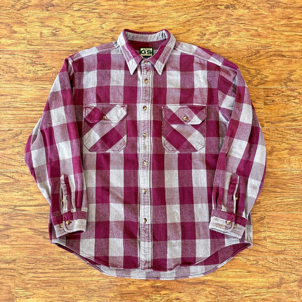 Gander Mountain Guide Series Red Gray Plaid Heavyweight Button Up Shirt XL